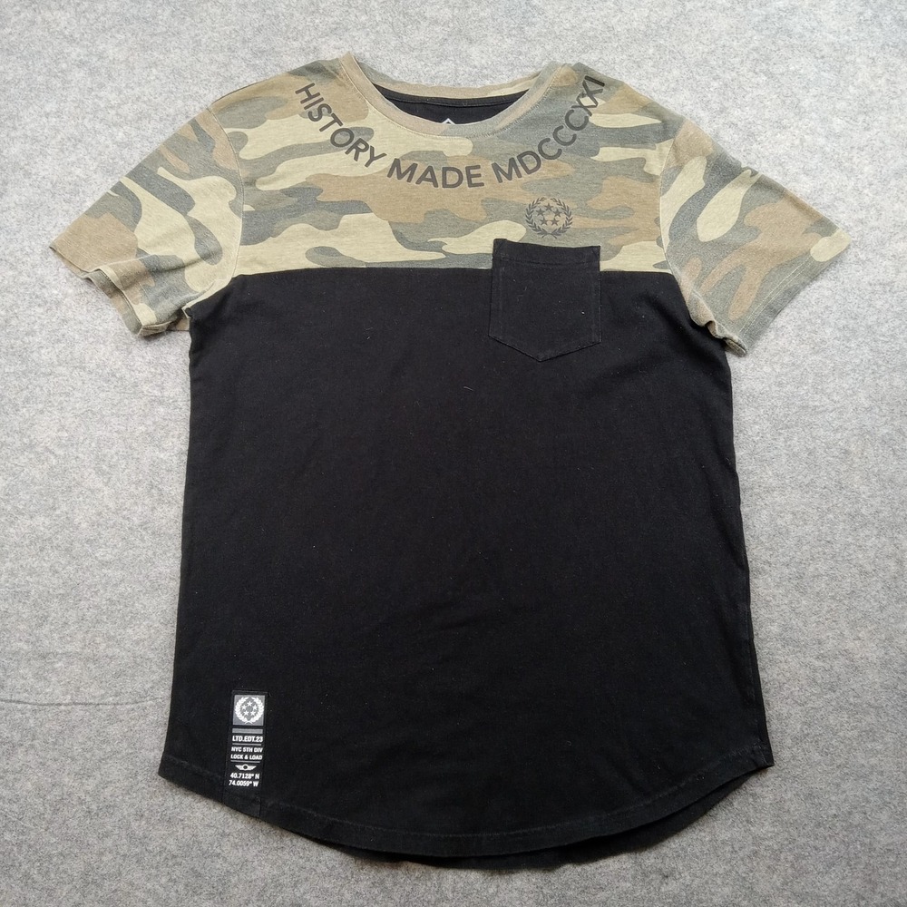 Upstanders Shirt Mens Medium Black Camo Colorblock‎ Pocket Crewneck Short Sleeve
